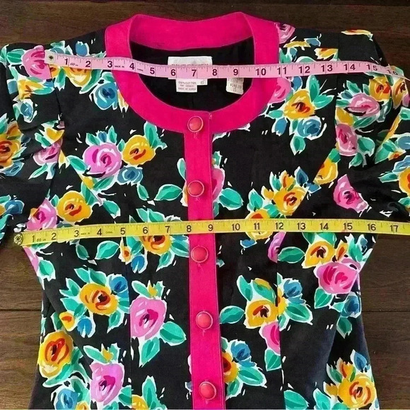 Vintage David Warren deadstock floral puff sleeve‎ button front top size 6 - Picture 8 of 9